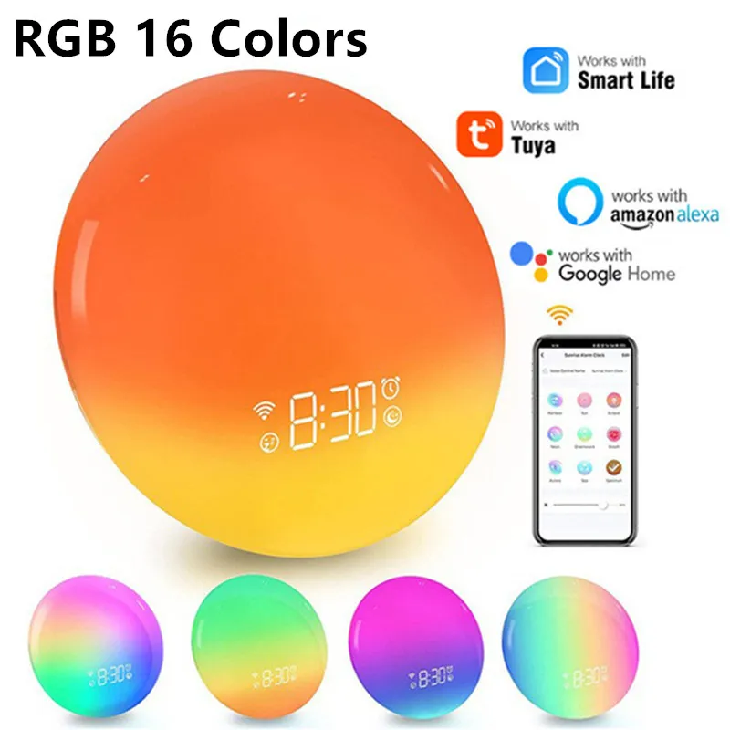 

RGB 16 Colors Alarm Clock Night Light WiFi Smart Wake Up Light Workday Sunrise/Sunset Tuya APP Works With Alexa Google Home 20#