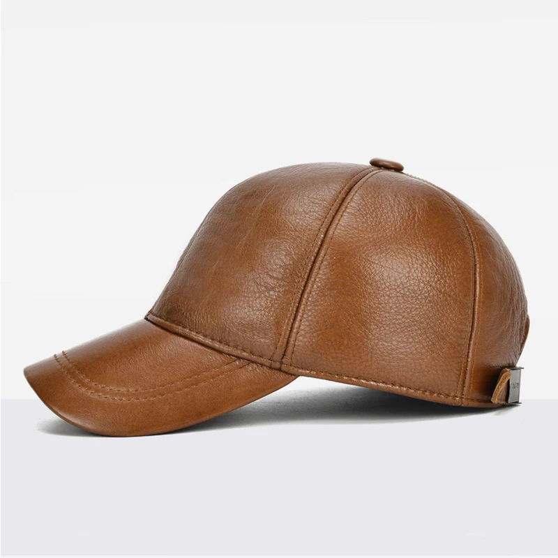 2024 Adjustable Men's Genuine Cowhide Leather Baseball Cap for Fall Winter Outdoor Sports Hat Men Real Cowhide Leather Caps