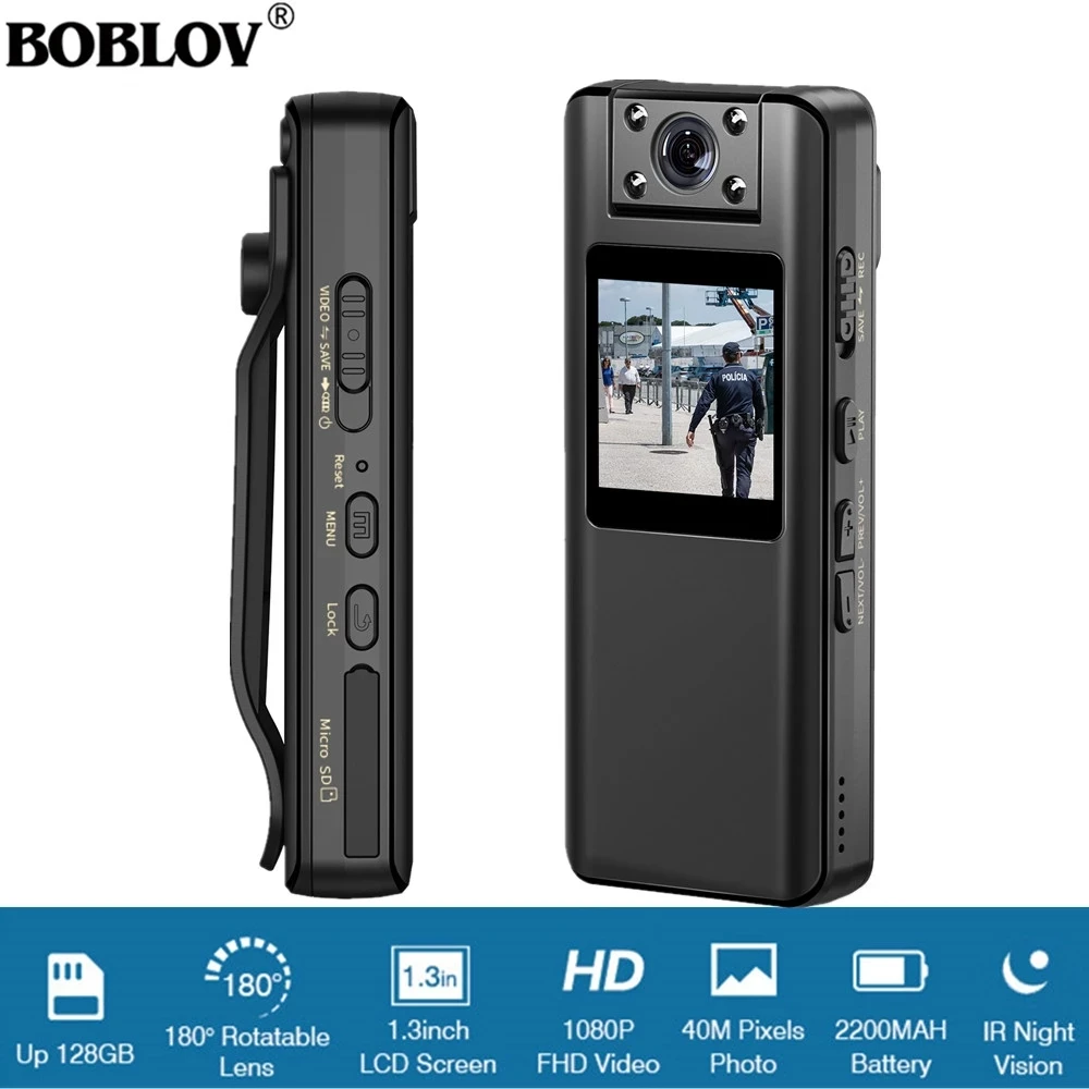 Boblov A22 Small Body Camera Schermo Lcd Cam Ir Night Vision Body Camera 1080P Registrazione Motion Detection Ciclismo Bike Car Cam