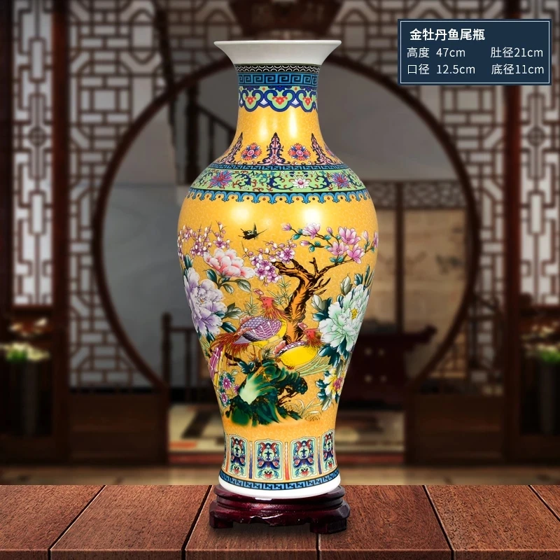 

Jingdezhen antique enamel big floor vase ceramics European style Chinese living room decoration TV cabinet vase