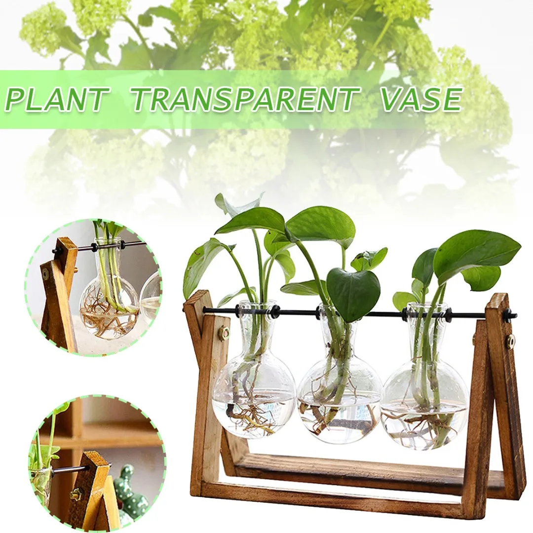 

Wooden Desktop Stand Glass Vase Stand Creative DIY Planter Vase Stand Hydroponics Plant Flower Pot Vase Terrarium Container