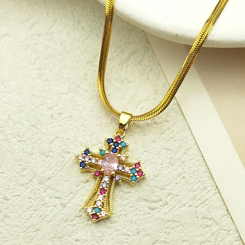 Collana Lunga Donna Con Ciondolo Croce Vintage - Color Argento 61 Cm - Regolabile - Senza Cristallo