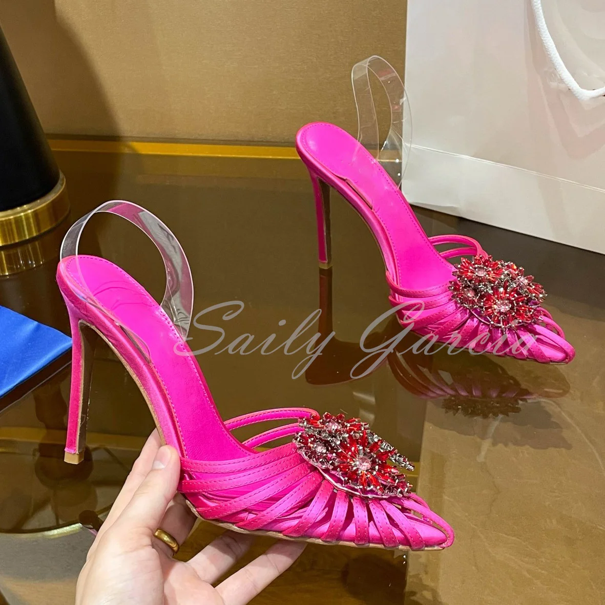 

Сандалии на высоком каблуке с инкрустацией стразами, женские туфли на шпильке с острым носком, женская свадебная обувь с цветочным орнаментом, Женская Классическая обувь