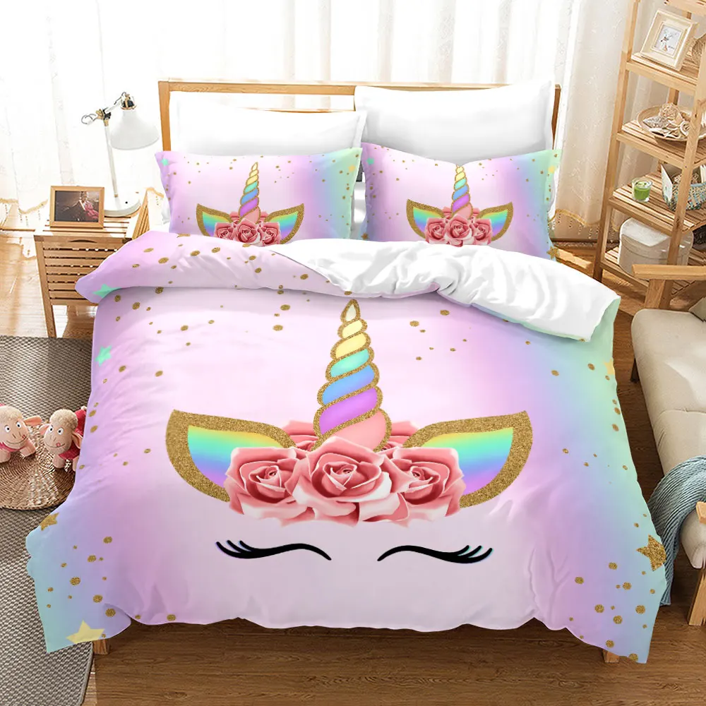 Kids Unicorn Bedding Sets Kids Girl Design Bedclothes Cartoon Duvet Cover With Pillowcase 240x220cm Decor Home Bedclotes 