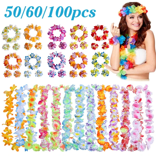 40-100 pçs festa havaiana flores artificiais lei garland colar bandana  guirlandas praia tropical fontes de