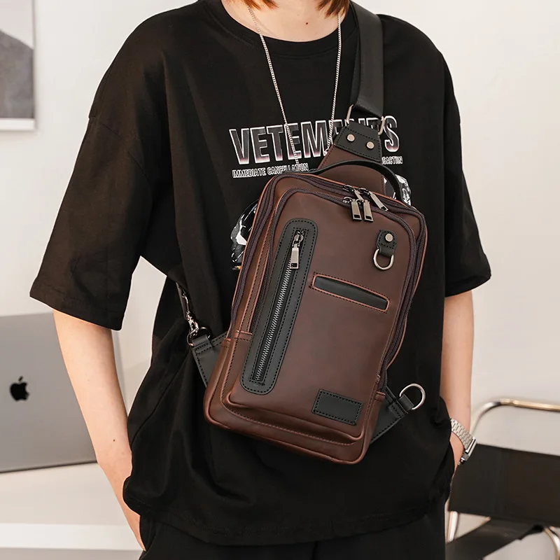 

Weysfor Leather Crossbody Bags Men Messenger Chest Bag Multi-Function Travel Storage Bag Waterproof Single Shoulder Strap Pack