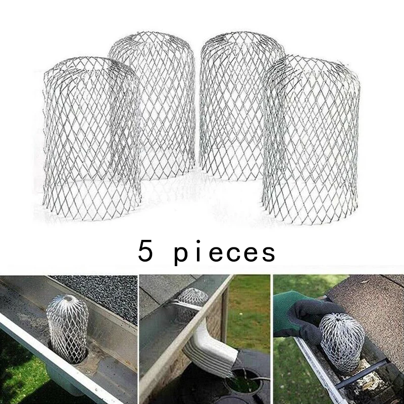 Metal Mesh Gutter 5Pcs Leaf Debris Trap Guard Drain Pipe Cover Downpipe Cover Diamond-Shaped Aluminum Metal Can Stretchable