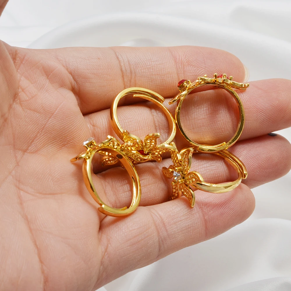 Anniyo African Flowers Rings With Red and Clear Rhinestone for Women Girls Gold Plated Mayotte Jewelry #345306 2