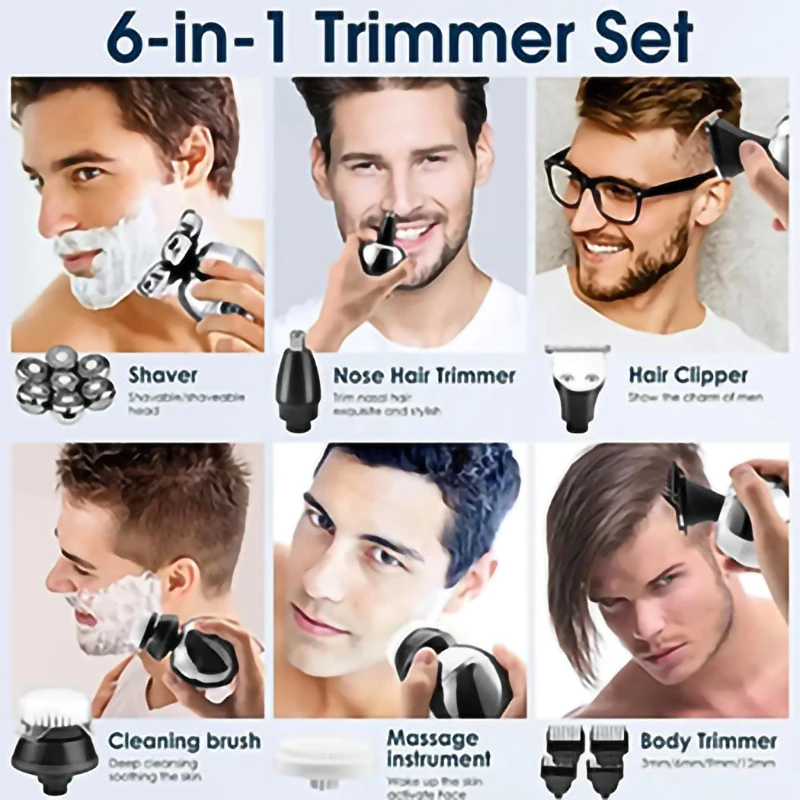 5 In 1 Electric Head Shaver for Bald Men 7D Floating Cutter Beard Trimmer Clipper IPX5 Waterproof Shaving USB Wireless Charging hair clipper,electric shaver,hair trimmer,electric razor,rotary shaver,cordless shaver