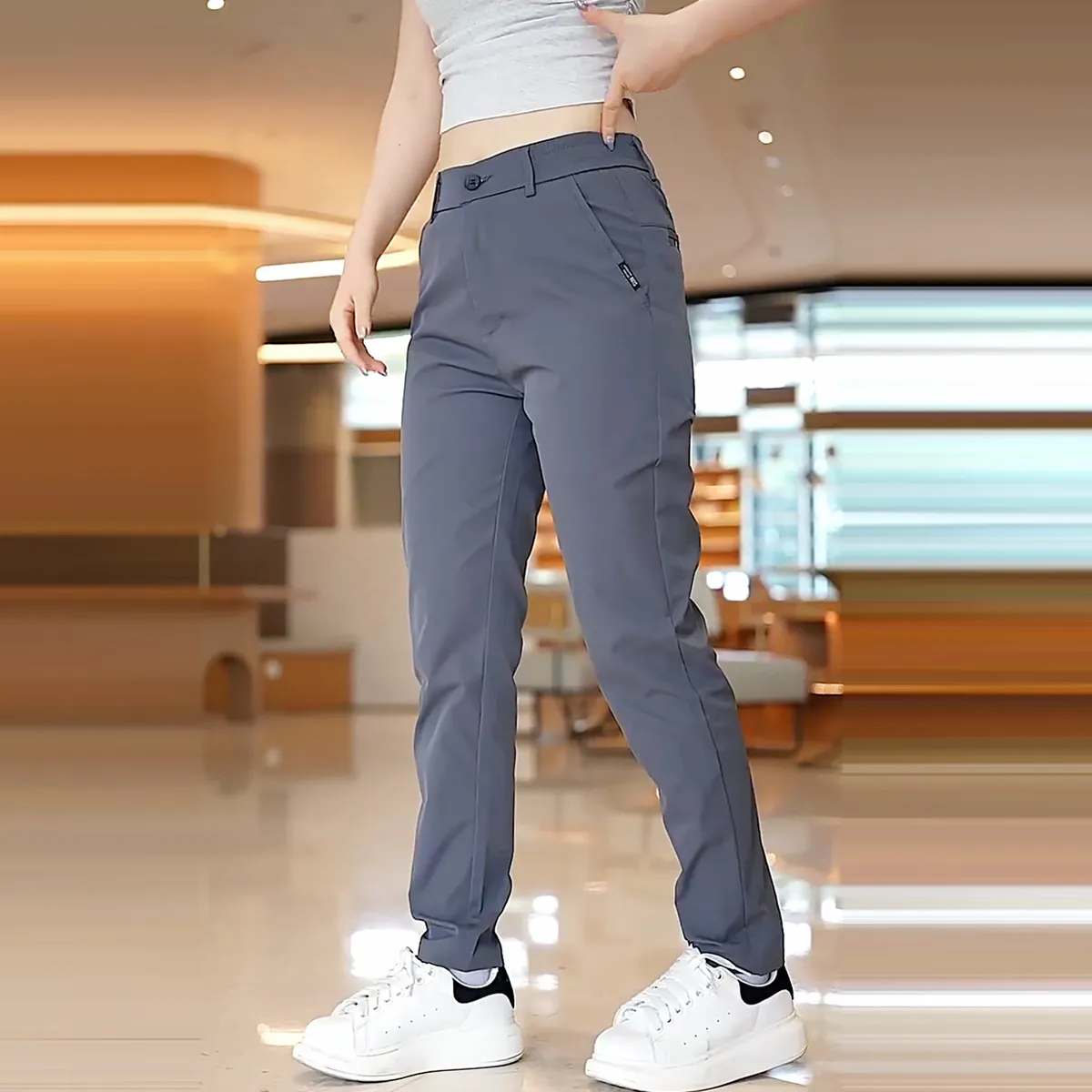 여름 얇은 남성 캐주얼 바지 트윌 원단 신축성 허리 비즈니스 슬림 스트레이트 카키 치노 워크 트라우저 남성 브랜드 의류