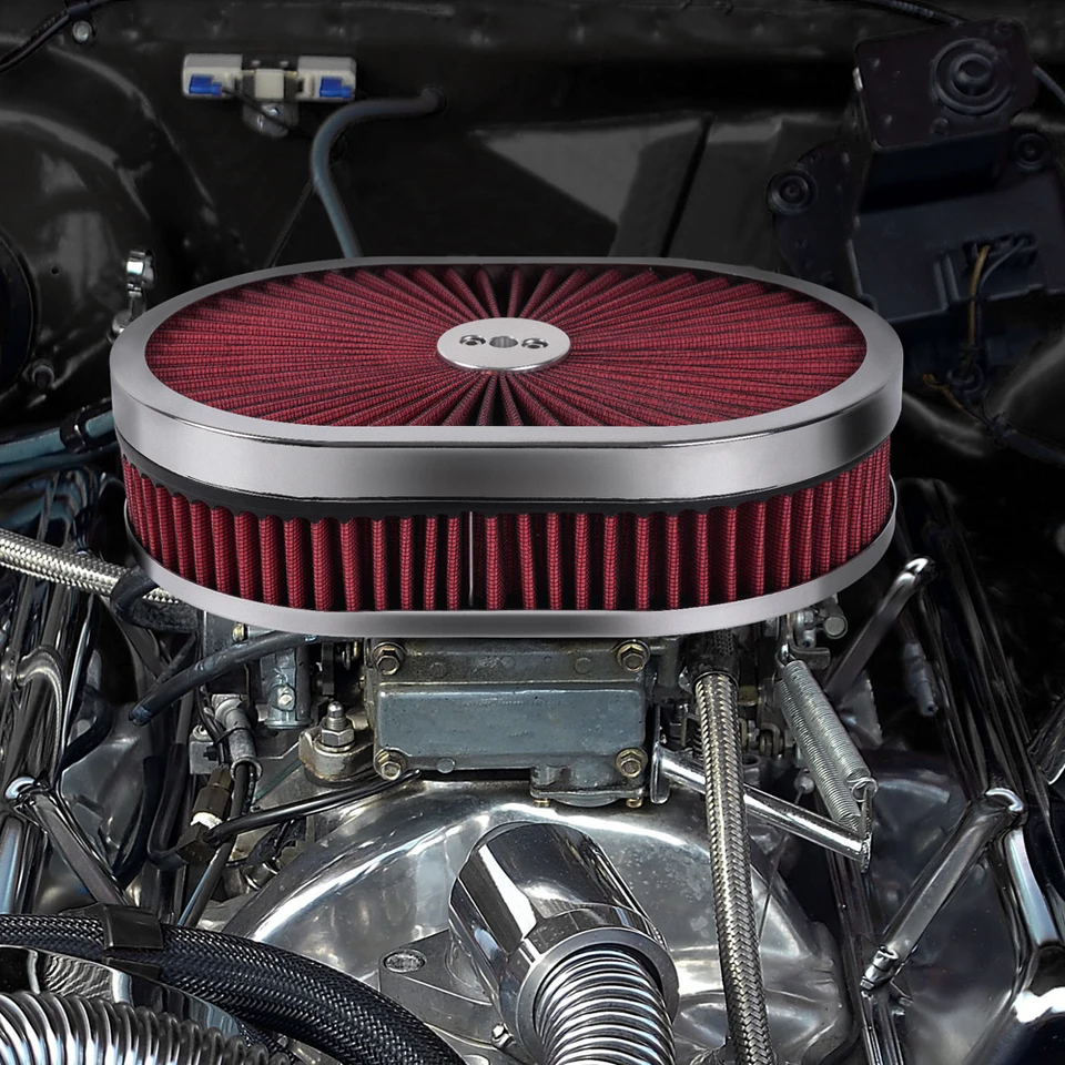 Universal Air Cleaner 12"x2 Oval Super Flow Thru Air Cleaner Washable SBC BBC For Chevy Ford Hot Rod 6 In Air Cleaner - Foto 3
