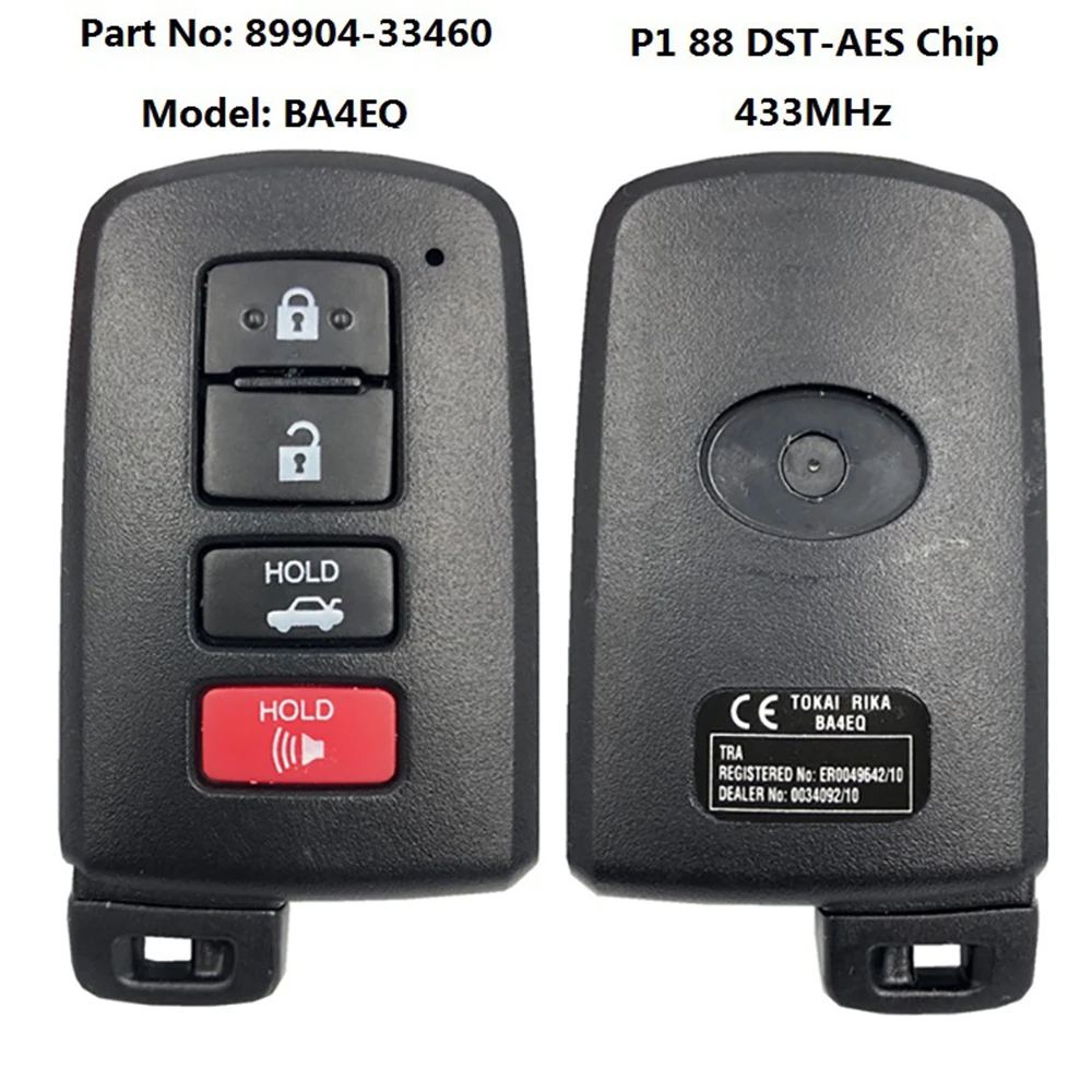 

4 Button 433MHZ Smart Key Control For Toyota Camry Avalon Aurion With BA4EQ P1 88 DST-AES Chip 89904-33460