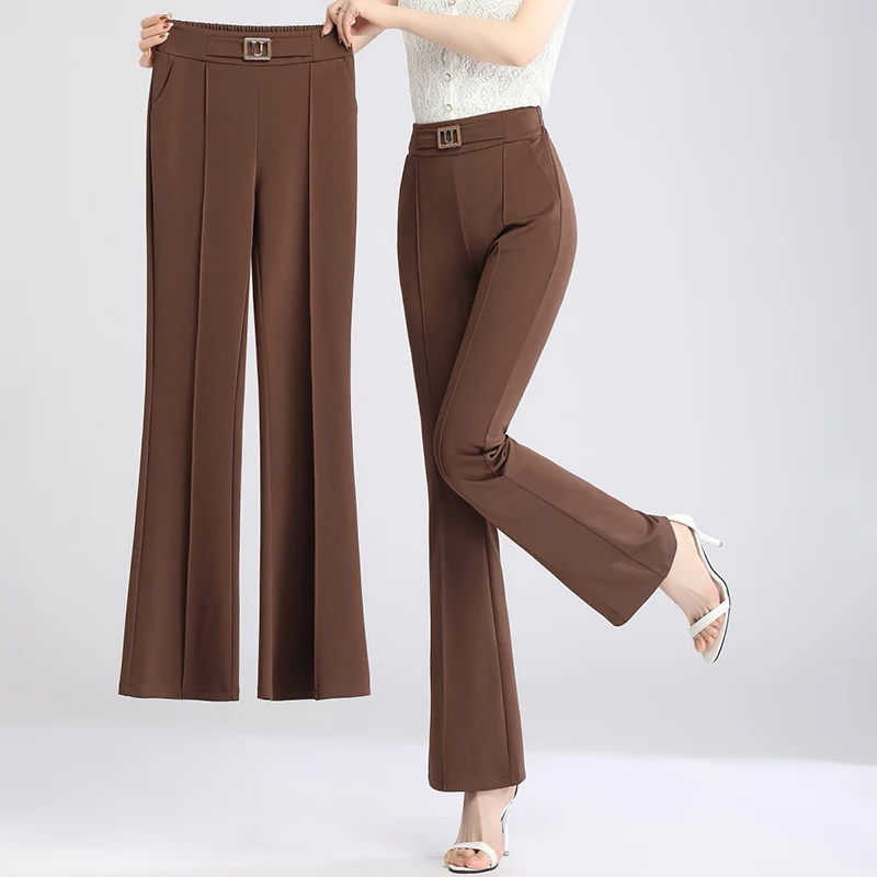 

High Waist Suit Pants Women Fall Solid Colors Casual Trousers Plus Size Baggy Stretch Vintage Pantalones Office Lady Flare Pant