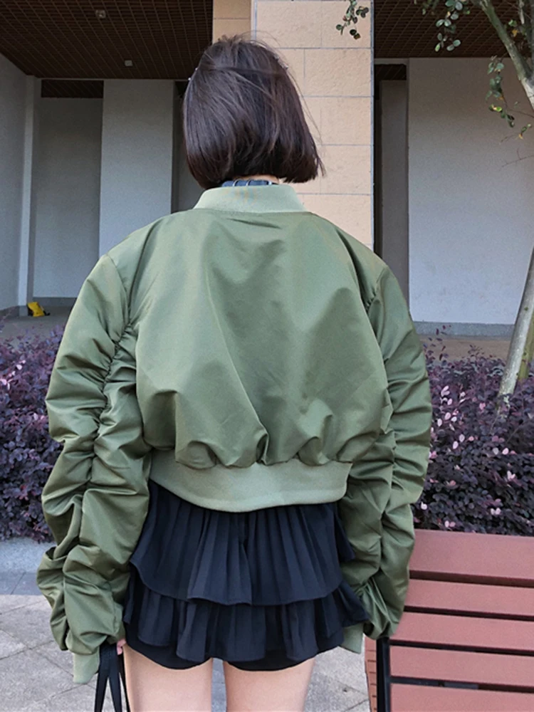 Kbat Satin Bomber Jacket Women Big Pocket Bomber Coats Long Sleeve Casual  Basic Coat Autumn Short Outerwear Female Streetwear - Jackets - AliExpress