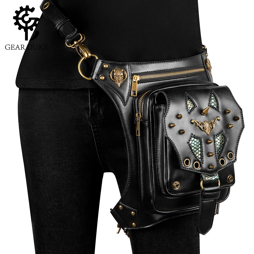 

Steampunk Vintage Waistpack Multiple Wear Unisex Outdoor Pu Leather Crossbody Bag Waistbag Leg Hanging Bag Locomotive Equipment