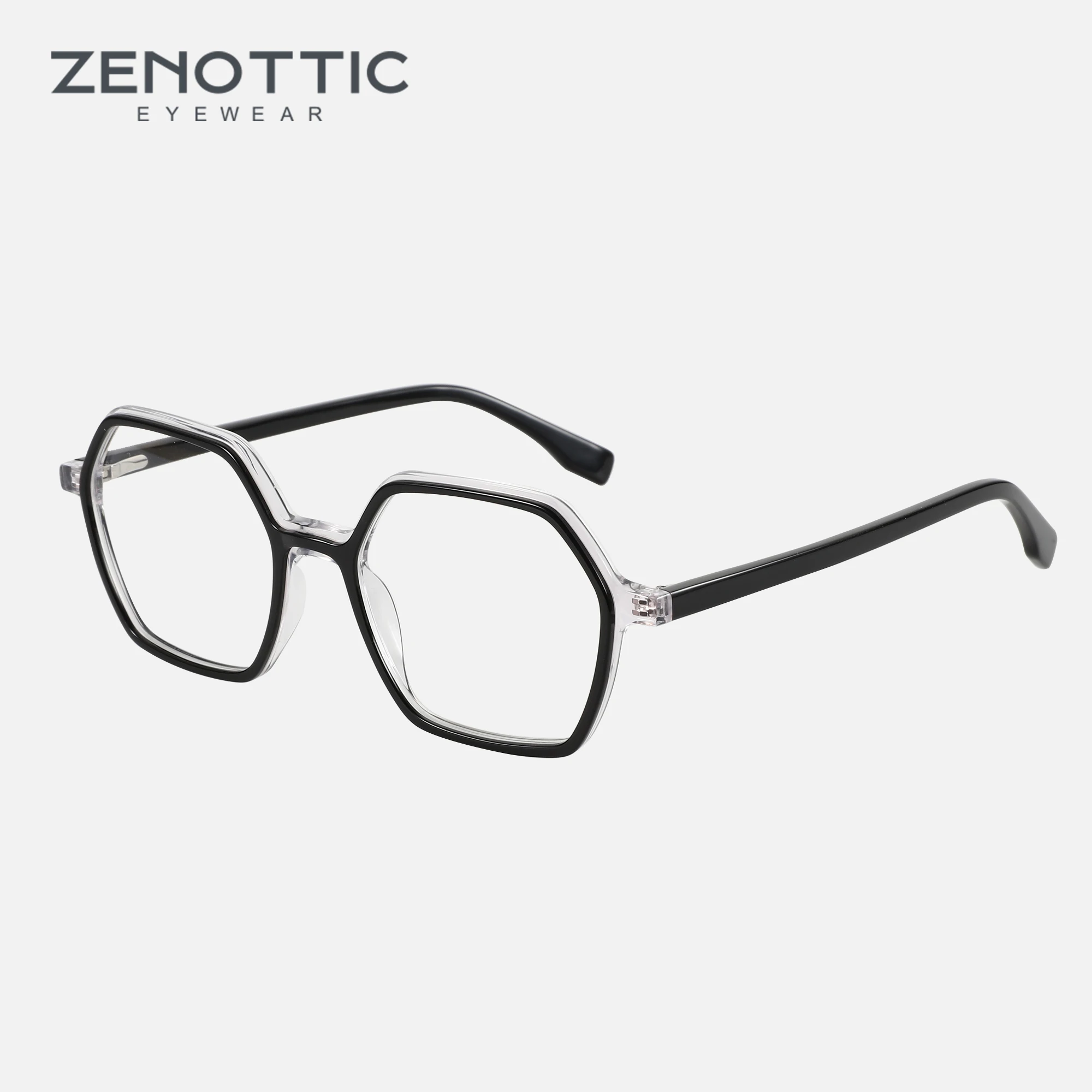 

ZENOTTIC 2023 Acetate Optical Glasses Frame Unisex Hexagon Solid Eyewear Non-Prescription Clear Lens Eyeglasses A23301