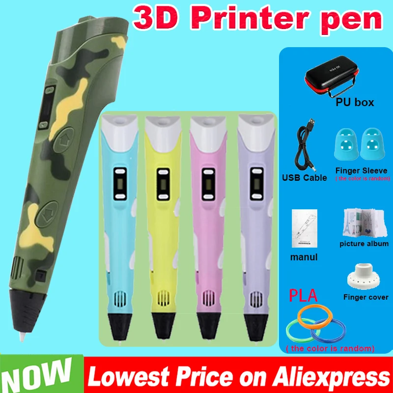 3D Pen DIY 3D Printer Pen Drawing Pens Printing Best for Kids With PLA Filament 1.75mm Christmas Birthday Gift