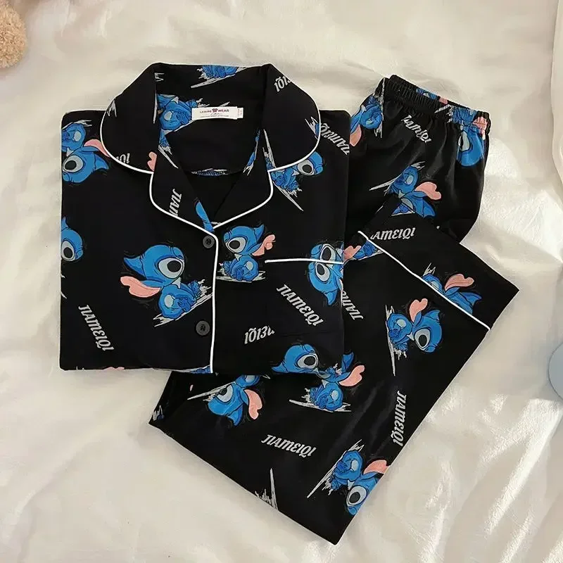Matching Pajamas Disney Stitch Women's Pajamas Autumn Winter S-2XL Clothes Ladies Home Wear Suit Pajamas Print Japanese Sleep Tops Leisure Wear