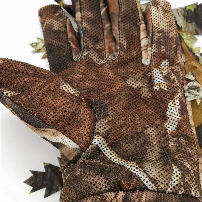 Outdoor Hunting Fishing Shooting 3D Maple Leaves Bionic Camouflage Full Finger Skidproof Silicone Dots Non-Slip Hunter Gloves