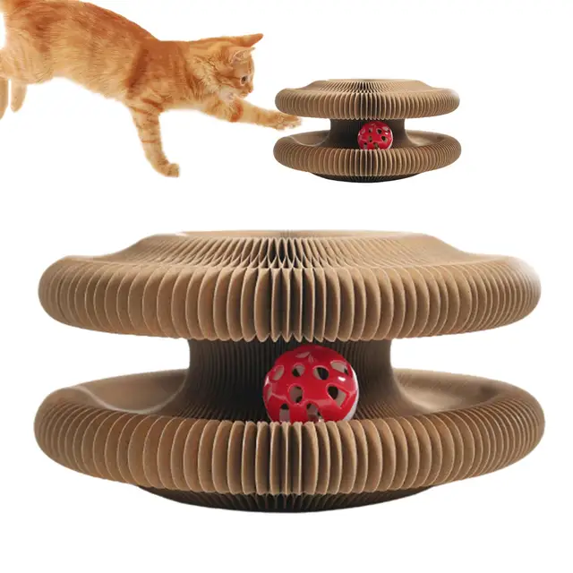 Magic Organ Cat Scratching Board Interactive Cat Toy with Ball Scalable Round Corrugated Cat Scratcher Toy Kitten Game Supplies 3