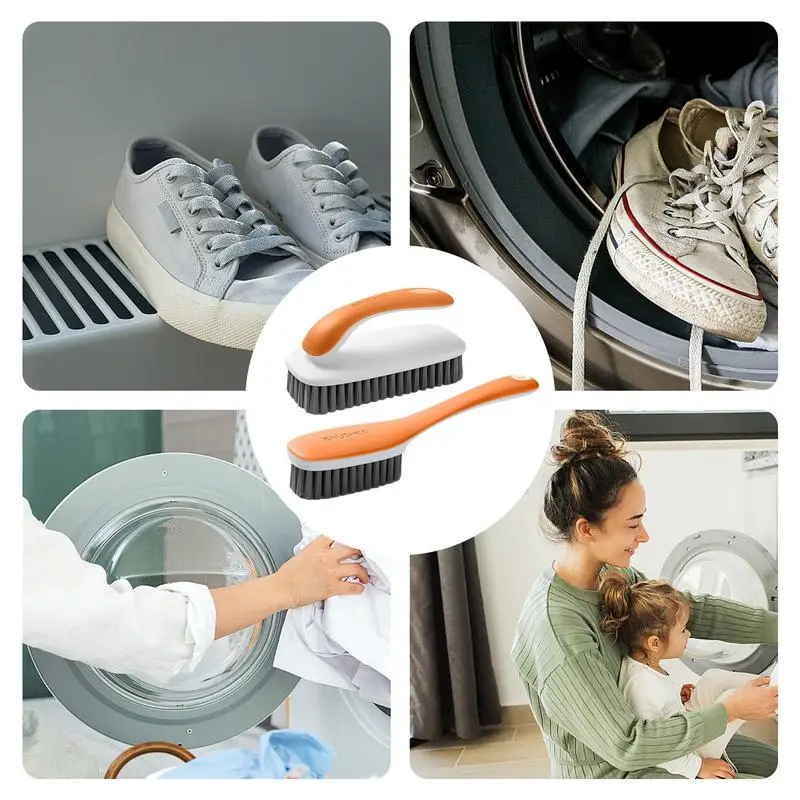 Laundry Brush For Stain Removal 2X Clothes Washing Brush Ergonomic Grip Multi-Purpose Cleaning Tool Bathroom Supplies For Fabric 5