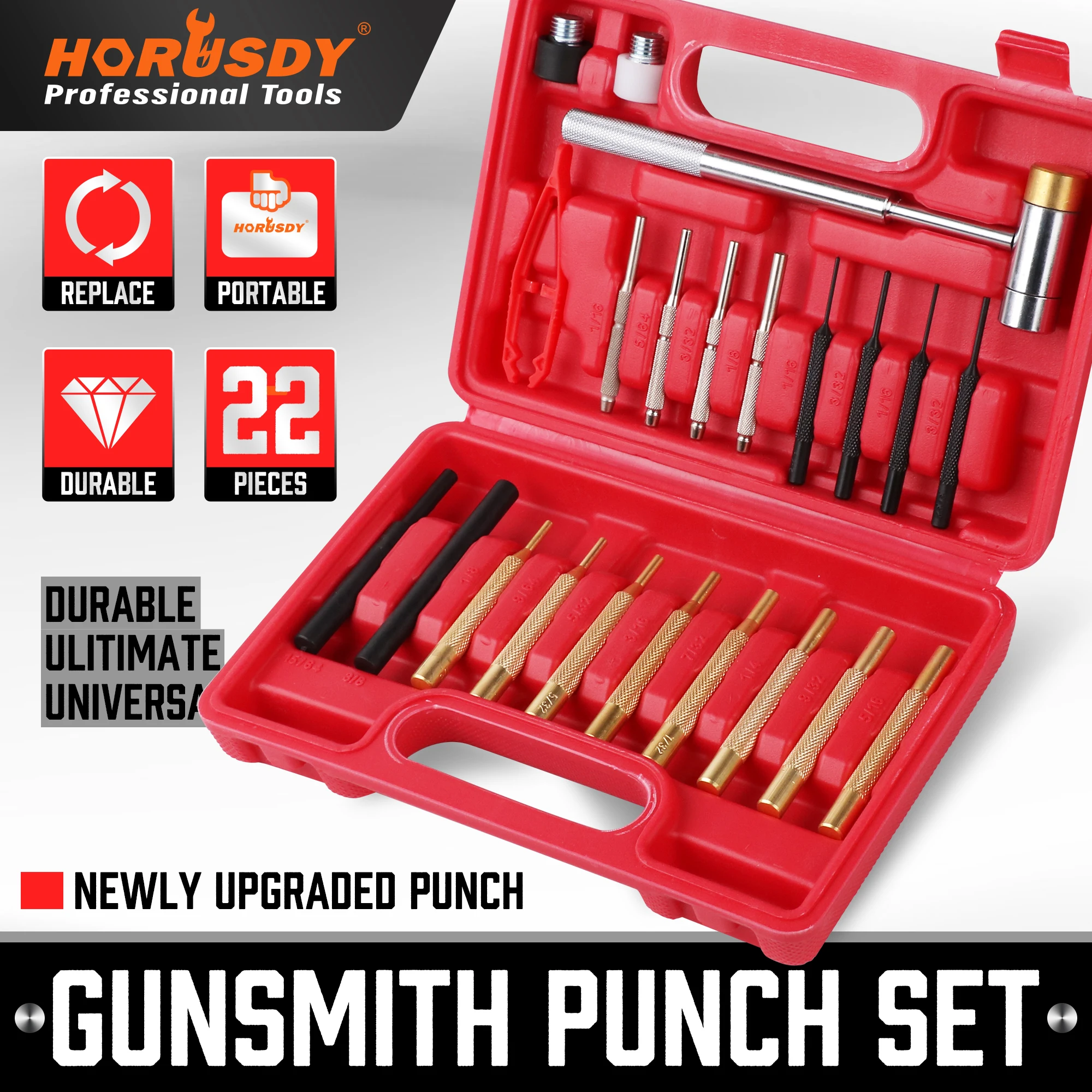 Punch Set with Brass Steel Plastic Punches and a Dual Head Hammer Gunsmithing 