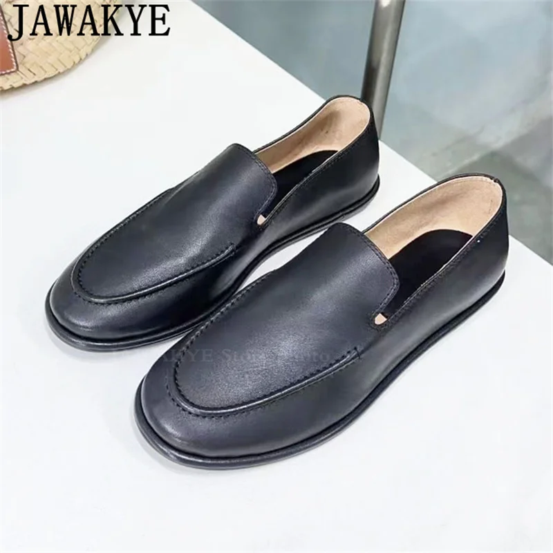 

Summer Women's Round Toe Low Top Doudou Shoes Luxury Brand Genuine Leather loafer Flat Shoes Runway Walk Shoes Mujer