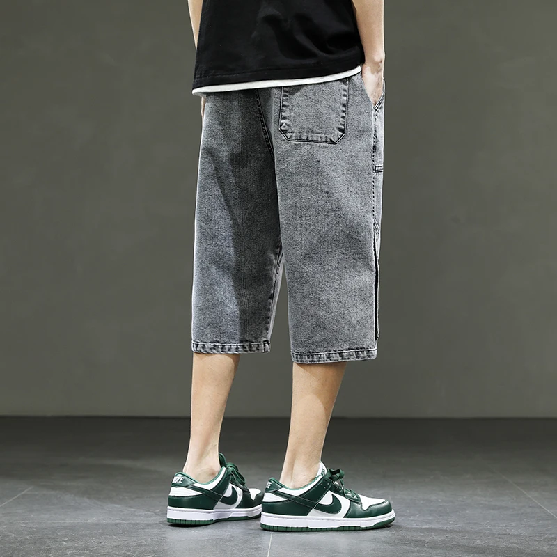 Denim Summer Jeans Shorts Korean Style Men's Black Wide Leg Baggy Plus Size 6XL 8XL
