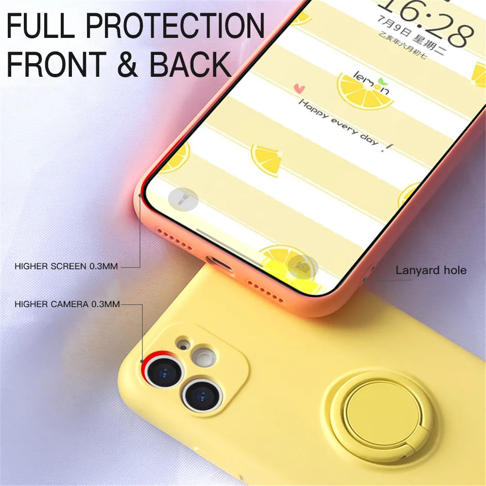 Enhanced Liquid Silicone Phone Case with Ring Holder and Magnetic Bracket Cover
