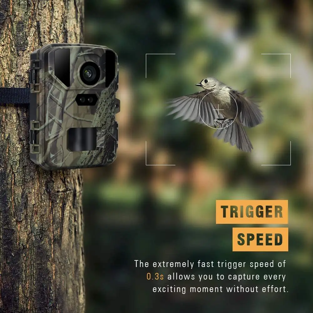 Mini Trail Camera 24MP 2.7K Game Hunting Night Vision 0.2s Trigger Time Motion Activated, IP65 Waterproof Wildlife Monitoring