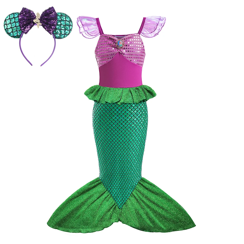 thumbnail image 1 of Disney-vestido de princesa Ariel para niñas, disfraz de sirena para carnaval, fiesta de cumpleaños, ropa de Año Nuevo, 1 of 5