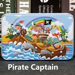 60-Piece Cartoon Puzzle Set with Metal Box - Early Education Animal & Vehicle Theme for Parent-Child Interaction (Pirate Captain)