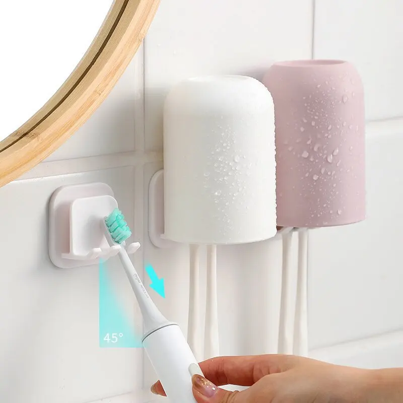 Toothbrush Storage Rack Wall-mounted Toothbrush Holder ABS Material Non-perforated Portable Bathroom Rinse Toothpaste Cup Holder