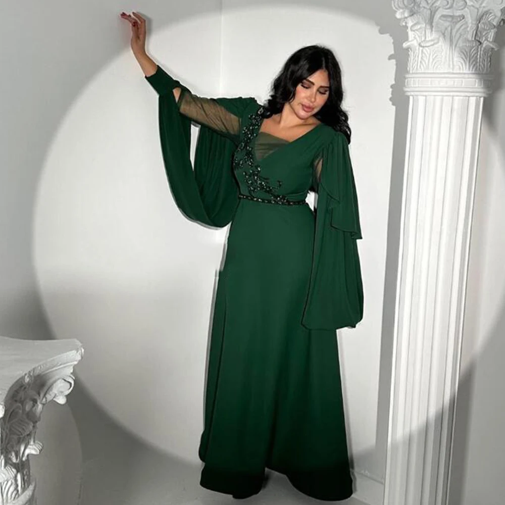 

Elegant Evening Dresses Square Neck Long Sleeve Illusion A-line Lace Prom Gown Exquisite Formal Party Dress فساتين سهرة فخمه