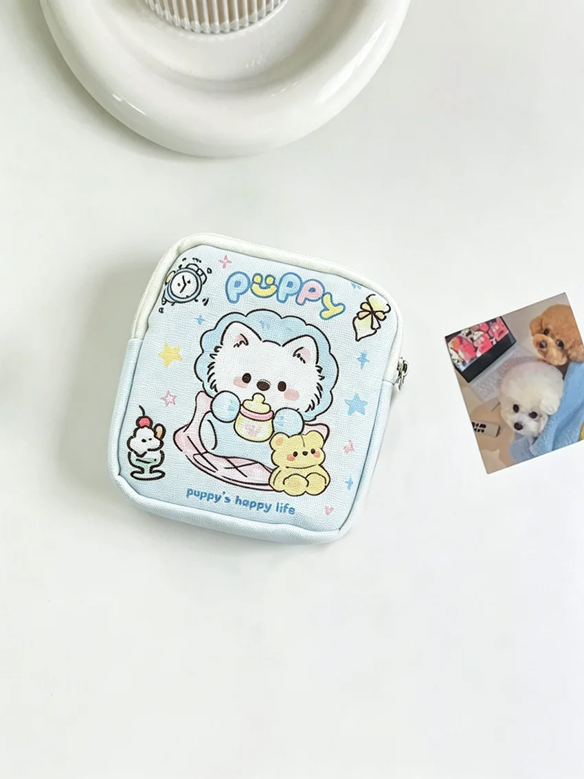 Borsa portaoggetti con stampa di cuccioli, organizer portatile azzurro per cosmetici, cavi, monete, indispensabile per i viaggi - immagine 5