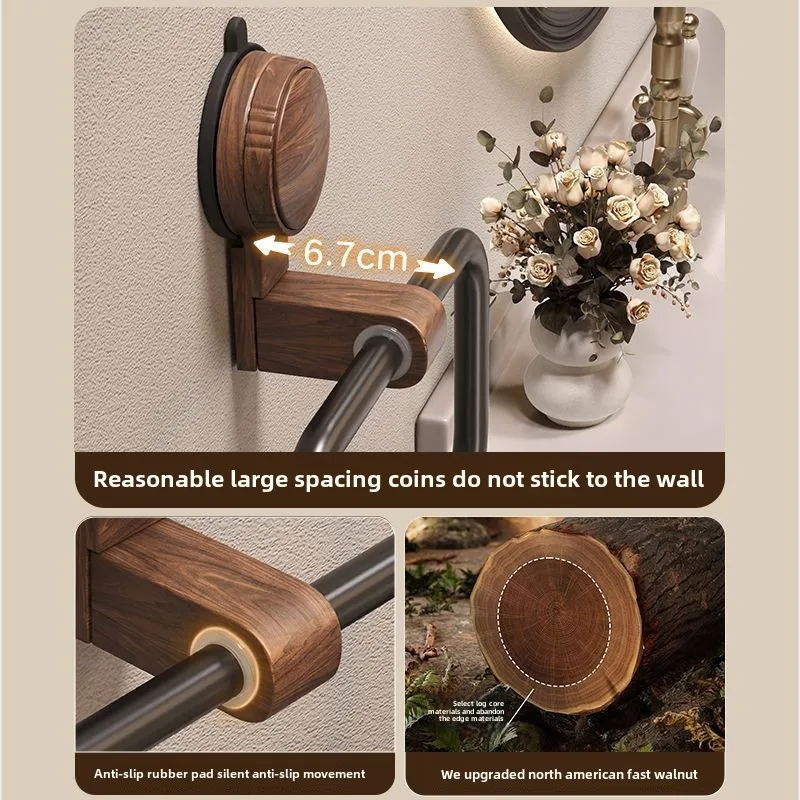 Suction Cup Walnut Towel Rack Perforation-free Wall Hanging Bathroom Towel Ring Bathroom Rack