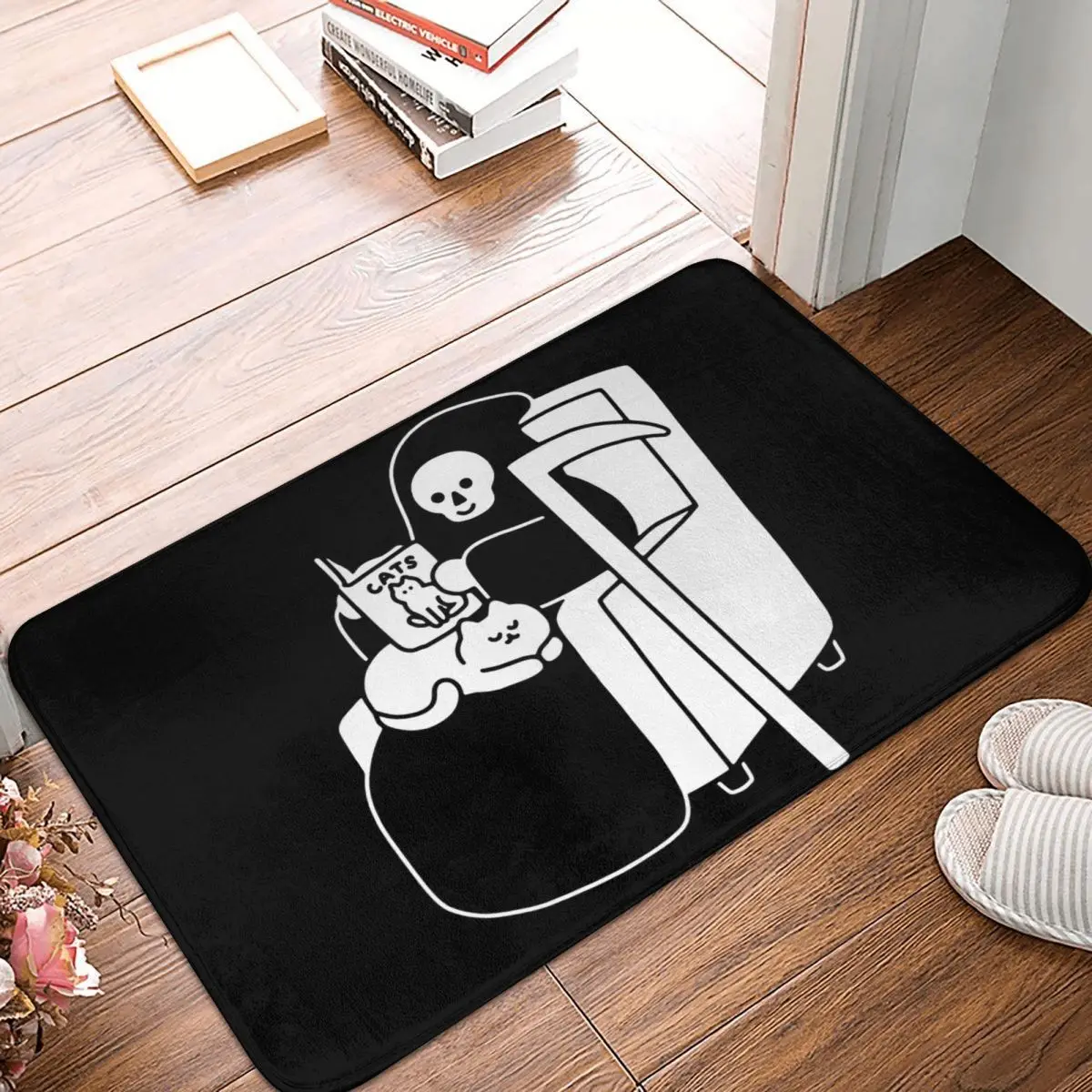 

Grim And Cat Reading Time Bathroom Non-Slip Carpet Interesting Ghosts Living Room Mat Welcome Doormat Home Decor Rug