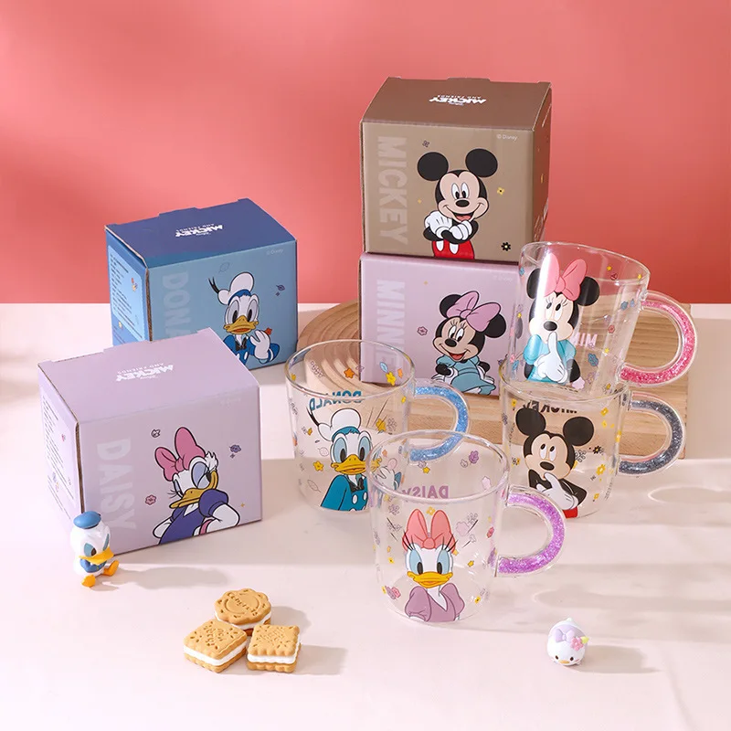 Mickey Mouse Water Cup Disney Cup Child Anime Minnie Glass Student Water Cup Trasparente Girl Fine Diamond Hand Cup All'Ingrosso