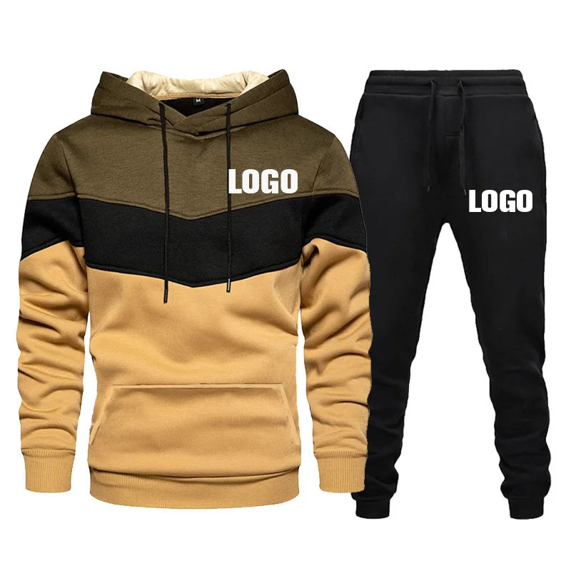 Custom Logo Men's Tracksuits Color Stitching Hoodie and Pants Two Piece Set Casual Sportswear Autumn Winter Men Jogging Suits