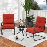 Outdoor Bistro Set 3-Piece Spring Metal Lounge Cushioned Chairs and Bistro Table Set Wrought Iron Cafe Furniture Seat, 1
