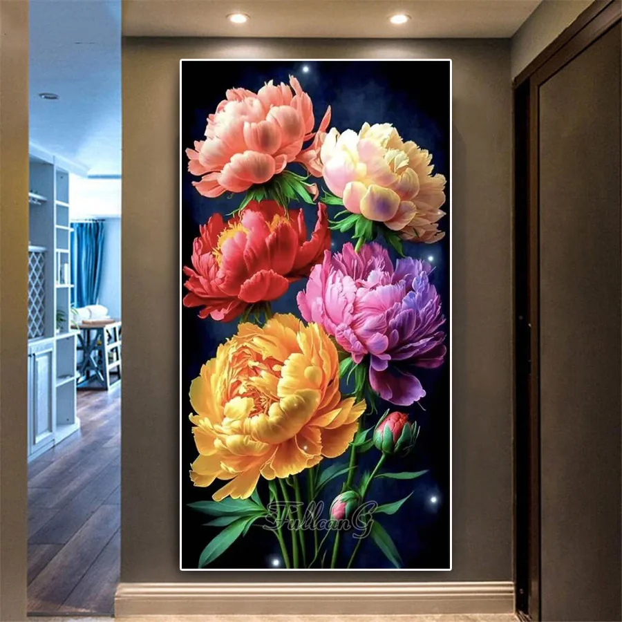 

Diamond Painting Large Size Color Peony Flowers Diy Needlework Full Rhinestone Drill Mosaic Embroidery Floral Home Decor AA4247