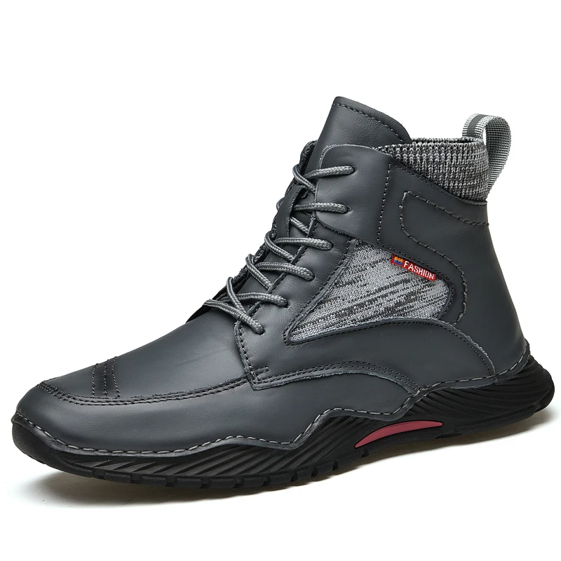 

Men Genuine Leather Boots Male Outdoor Autumn Winter British Style Youth Sports Shoes Windproof Casual Plush Boots Size 38-46