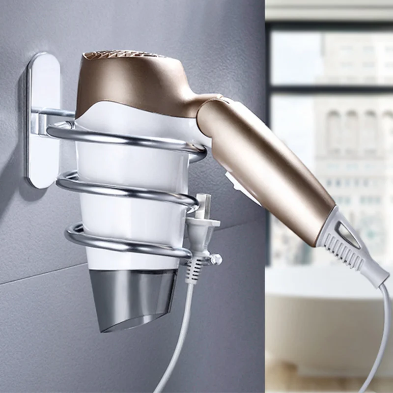 Perforated Space Aluminum Hair Dryer Holder Wall-mounted Household Bathroom Storage Shelf 2