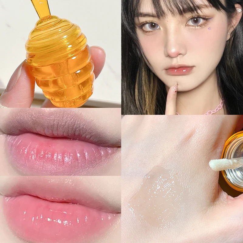 Honey Peach Flavored Lip Oil Lovely Honey Pot Lip Balm Long Lasting  Moisturizing Clear Liquid Lipstick LipGloss Makeup Cosmetics - AliExpress