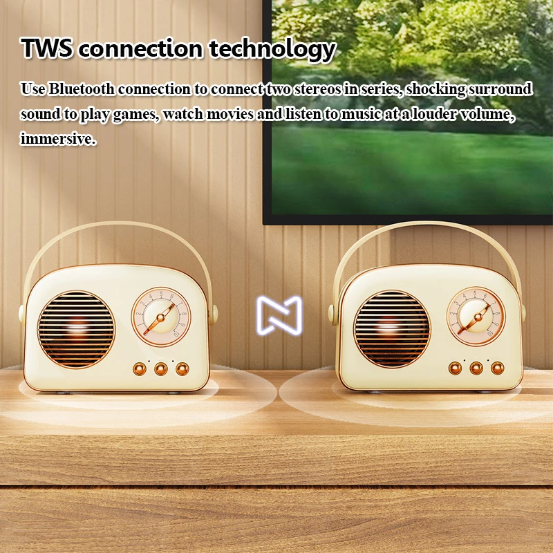 Mini Vintage Bluetooth Speaker Wireless Hifi Sound Bluetooth Soundbar Handsfree Call MP3 Music Player Support TF Card USB AUX