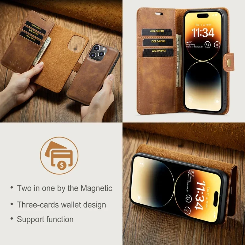 Deluxe Removable Magnetic Leather Wallet Flip Cover