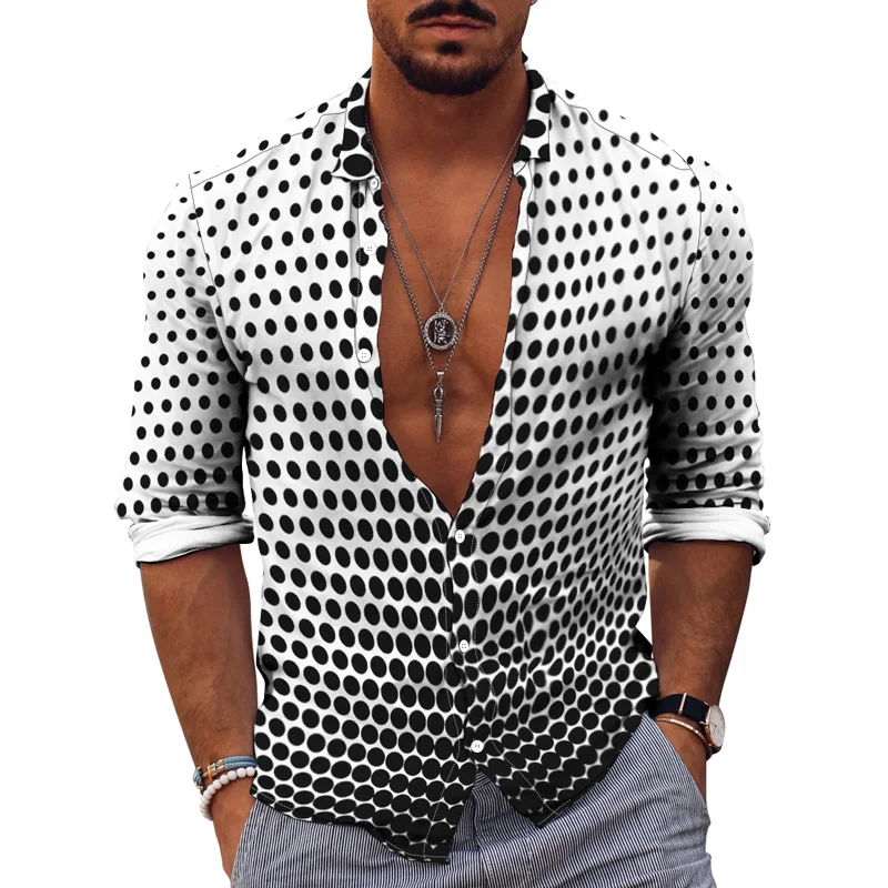 Spring Autumn 3D Print Dot Gradient Top Fashion Party Wear Cardigan Single Breasted Casual Daily Men's Lapel Long Sleeve Shirt
