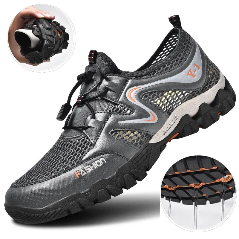 

2023 New Men Outdoor Mesh Breathable Mountaineering Shoes Non-slip Fishing Shoes Sports Wear-resistant Work Shoes Running Shoes