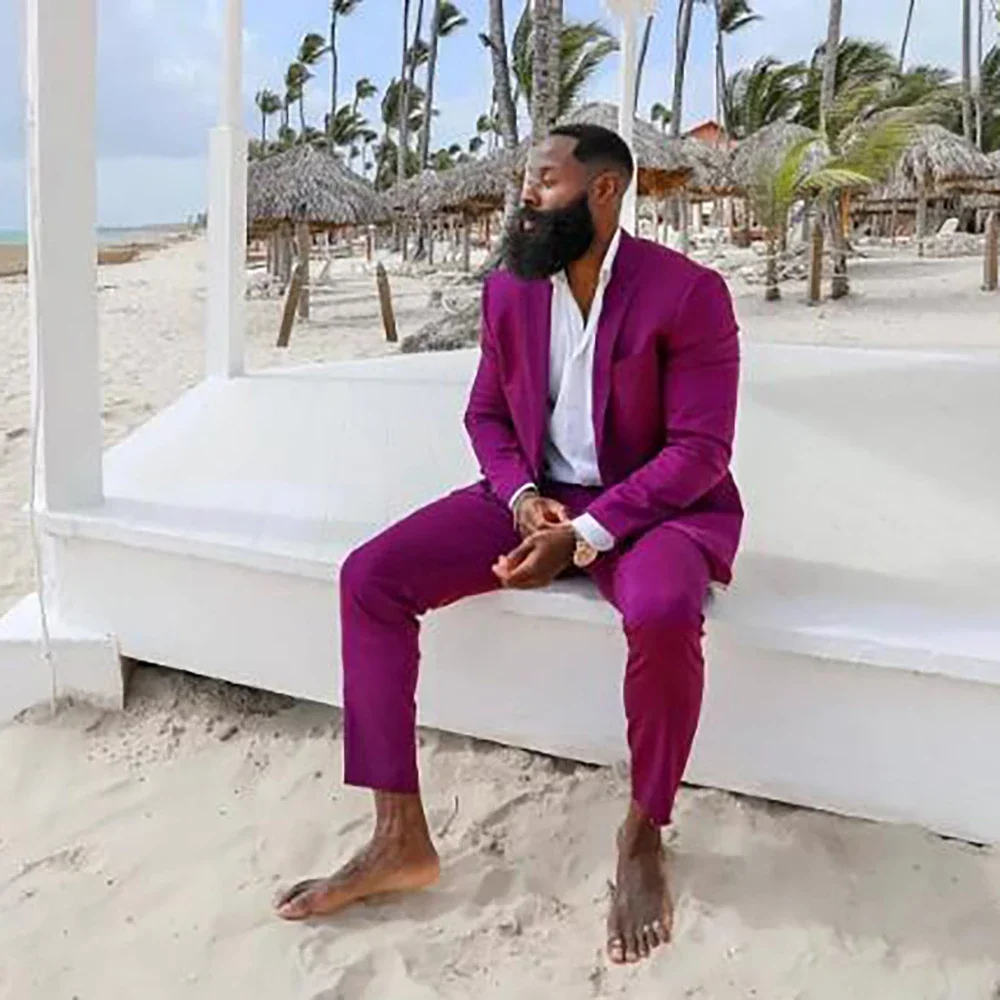 New Designer Men's Suit Notched Lapel Blazers Wedding Male Slim Fit Beach Groom Wear 2 Pieces Set Jackets And Pants