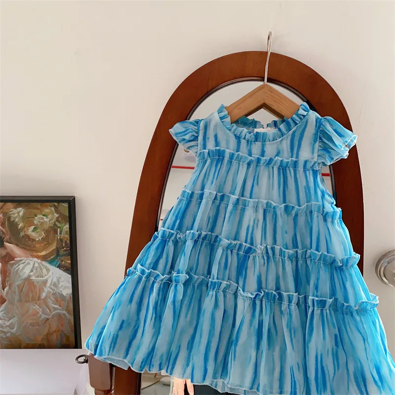 

Girls Dress 2023 Summer New Korean Style Fashionable Princess Casual Simple Flying Sleeve Sweet Dress for Baby Girls